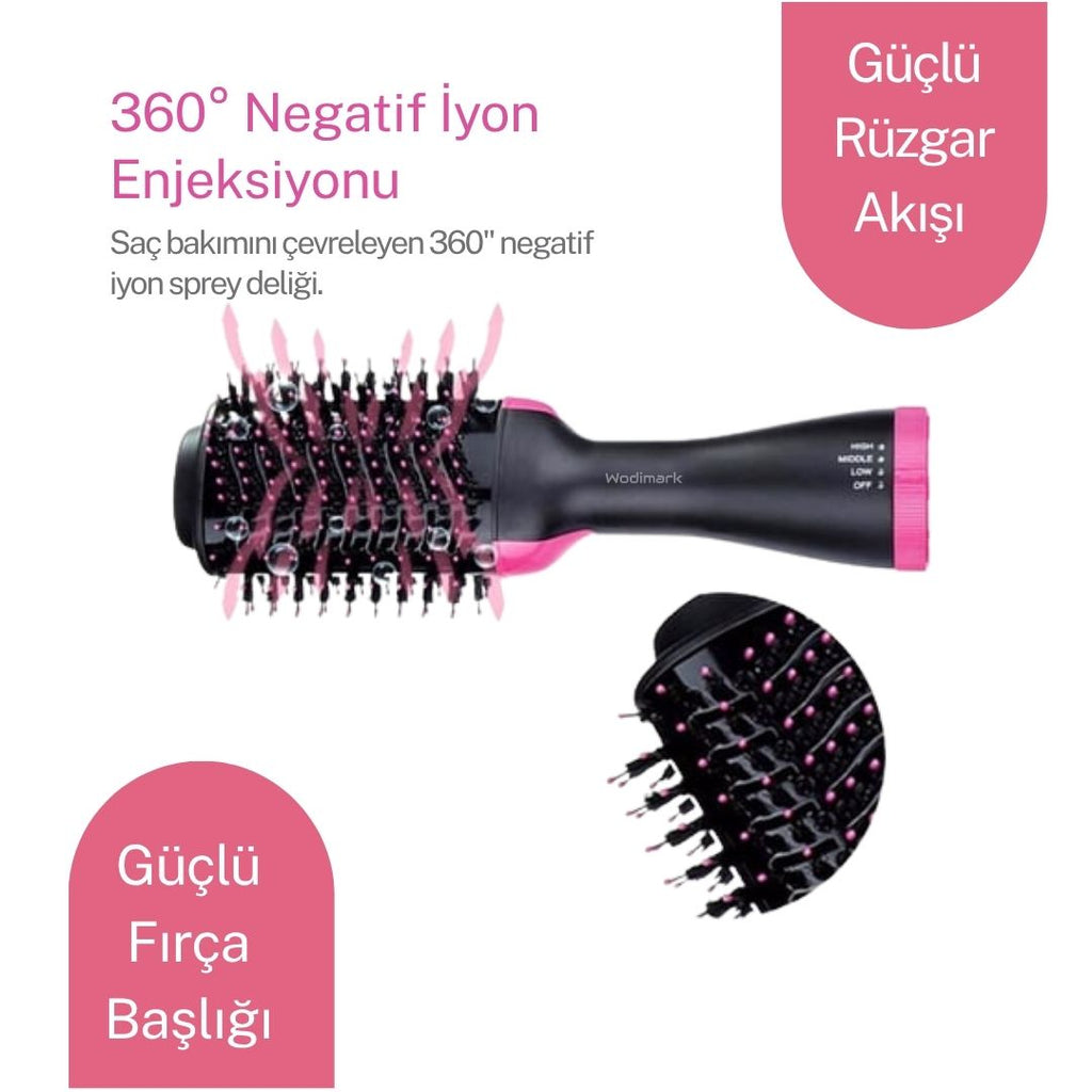 3'ü 1 Arada Saç Düzleştirici Fön Tarağı | Sıcak Hava Fırçası, Saç Şekillendirici ve Kurutma Makinesi | 360° Dönen Fön Fırçası