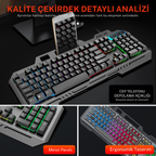 RGB Oyuncu Klavye Mouse Seti | Metal Gövdeli, Tam Boyutlu Q Klavye, Optik Mouse | USB Kablolu Gaming Set