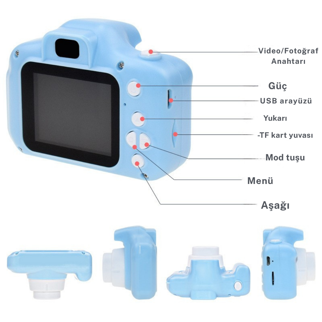 Wodimark Dijital Fotoğraf Makinesi Çocuk Mini 1080p Hd Kamera Selfie