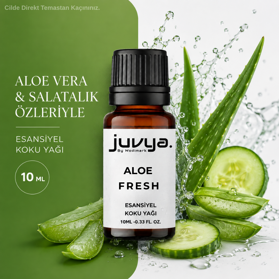 Juvya Aloe Fresh 10ml Esansiyel Koku Yağı, Aloe Vera Salatalık Kokusu, Buhurdanlık, Difüzör ve Oda Kokusu