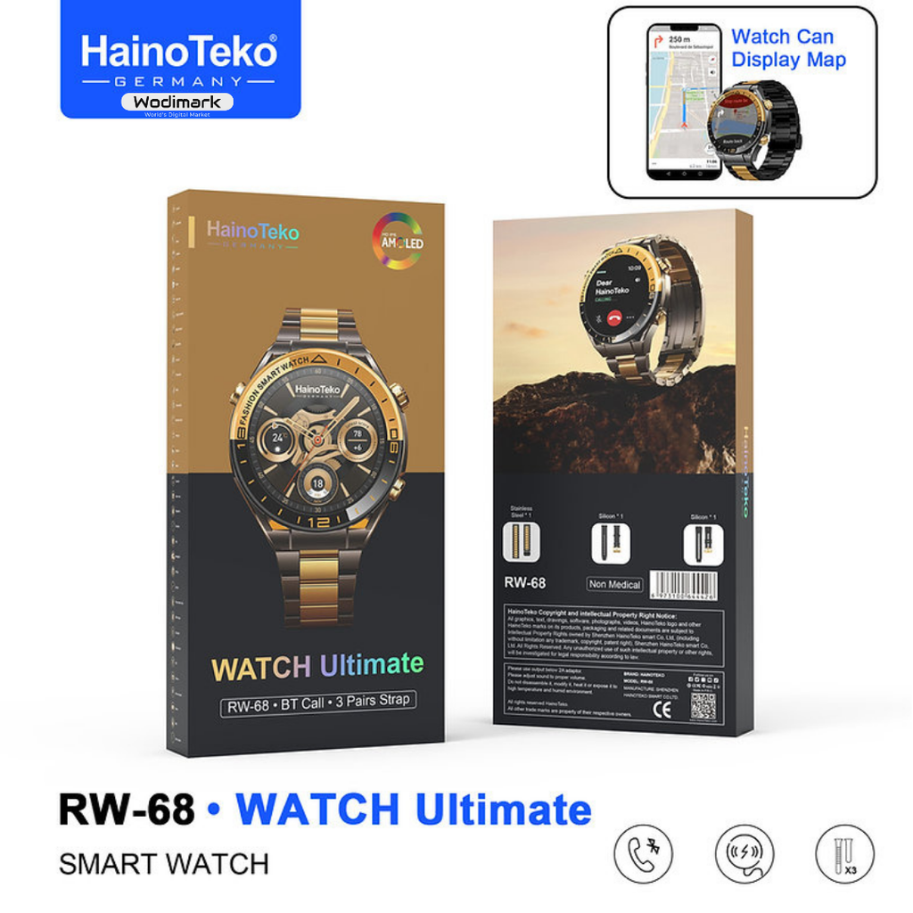 Wodimark Germany RW-68 Premium Erkek Akıllı Saat 3 Kordon Arama Sağlık Spor Taki