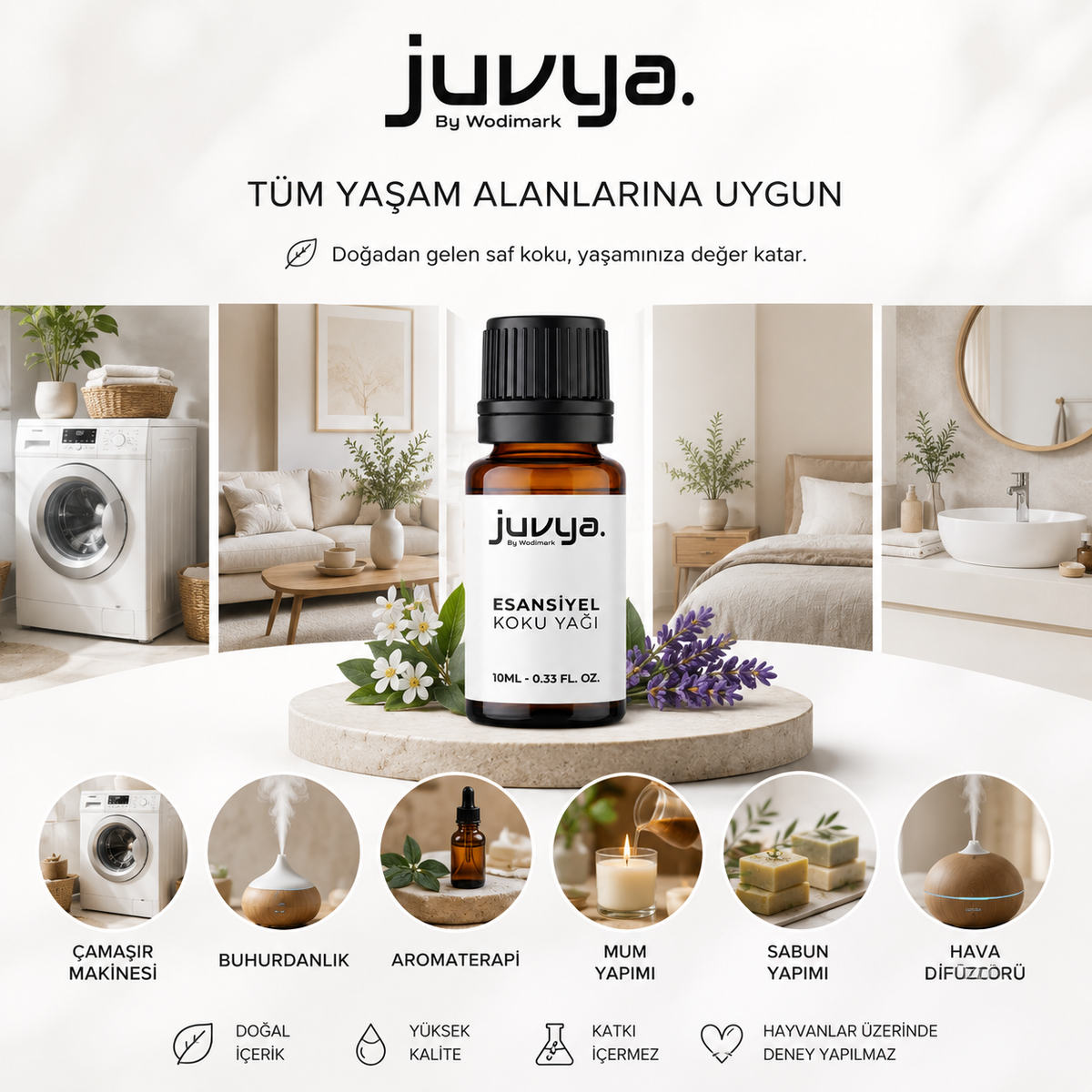 Juvya. 5'Li  Aloe Fresh Esansiyel Uçucu Koku Yağı Buhurdanlık Yağı Difüzör Esansı Hobi Esans Ortam Oda Kokusu 10ml