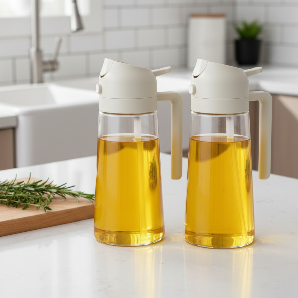 Mutfak için, 2 ADET 2'si 1 Arada Zeytinyağı Dispenseri Şişesi, 16oz/470ml Premium Cam