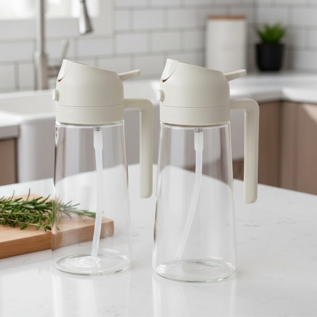 Mutfak için, 2 ADET 2'si 1 Arada Zeytinyağı Dispenseri Şişesi, 16oz/470ml Premium Cam